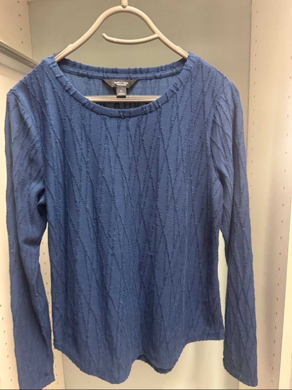 Simply Vera Vera Wang Blue Long-Sleeve Textured Knit Top